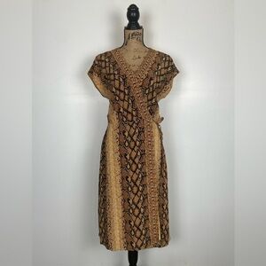 Joie Bethwyn Wrap Midi Dress Snake Print Size M Chiffon Short Sleeve Brown & Tan